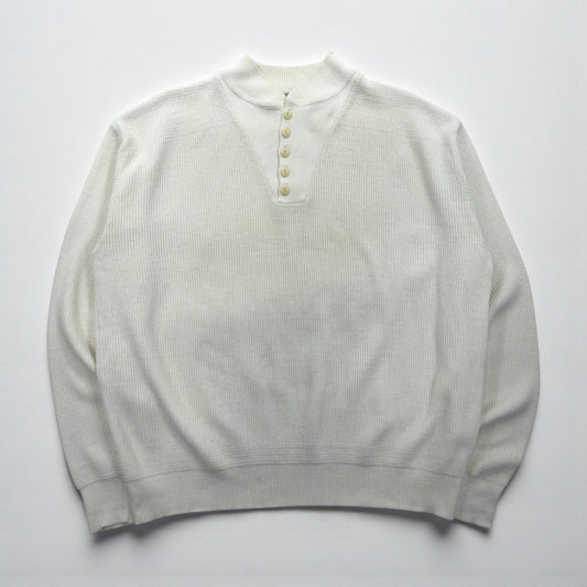 L.L.Bean 80年代 USA製 ヘンリーネック リブニット セーター XL ホワイト コットン ハーフボタン