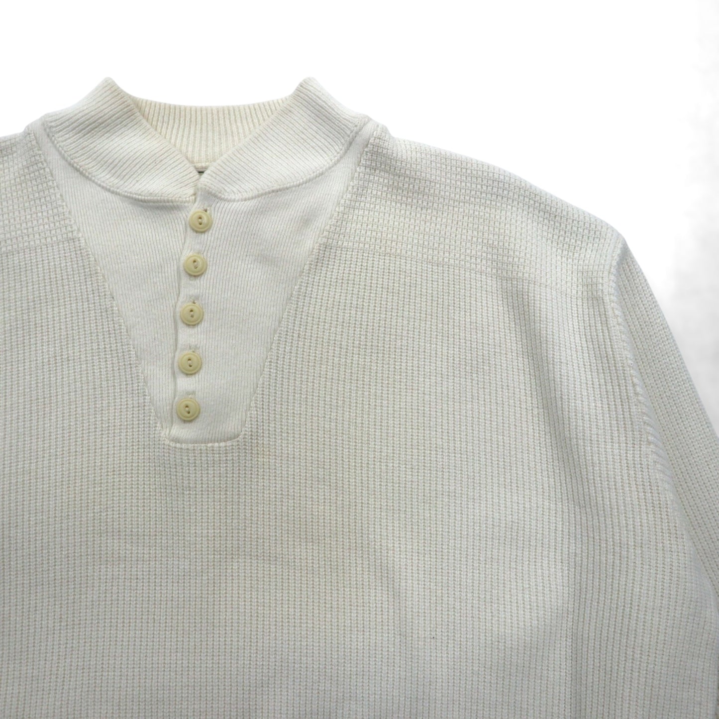 L.L.Bean 80年代 USA製 ヘンリーネック リブニット セーター XL ホワイト コットン ハーフボタン