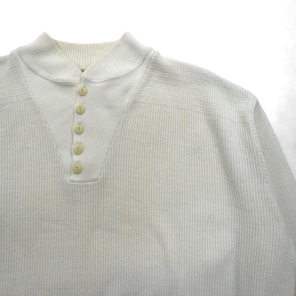 L.L.Bean 80年代 USA製 ヘンリーネック リブニット セーター XL ホワイト コットン ハーフボタン