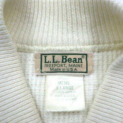 L.L.Bean 80年代 USA製 ヘンリーネック リブニット セーター XL ホワイト コットン ハーフボタン