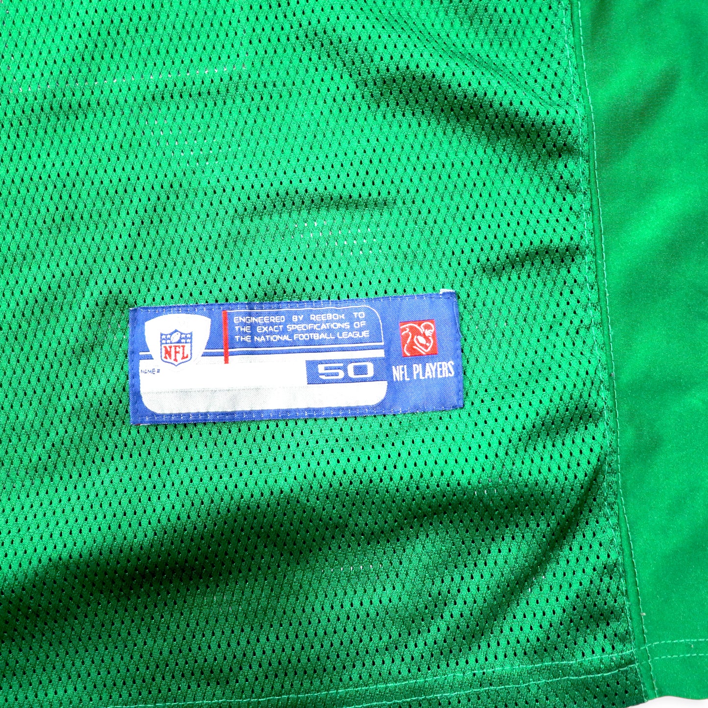 Reebok NFL ゲームシャツ 50 グリーン ナイロン メッシュ NY JETS ナンバリング ビッグサイズ