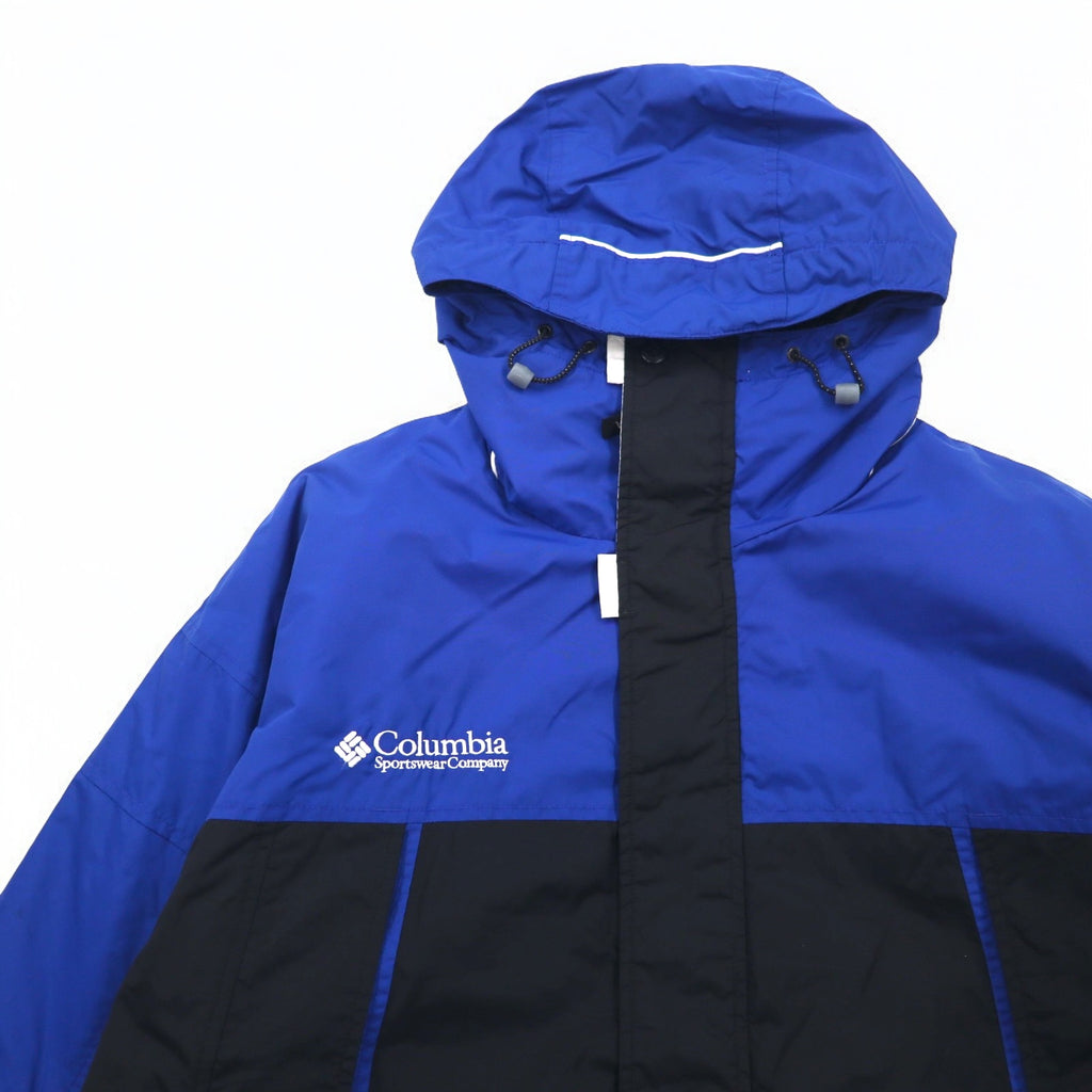 Columbia マウンテンパーカー XL ブルー ブラック ナイロン ダブルジップ ドローコード スリランカ製