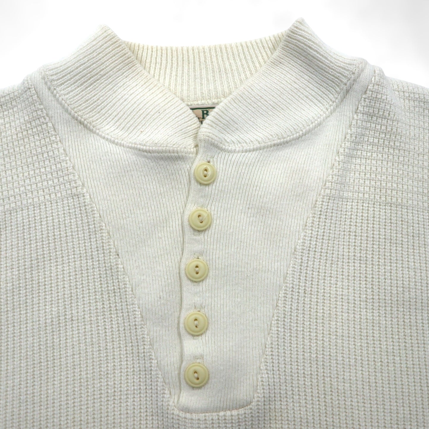 L.L.Bean 80年代 USA製 ヘンリーネック リブニット セーター XL ホワイト コットン ハーフボタン