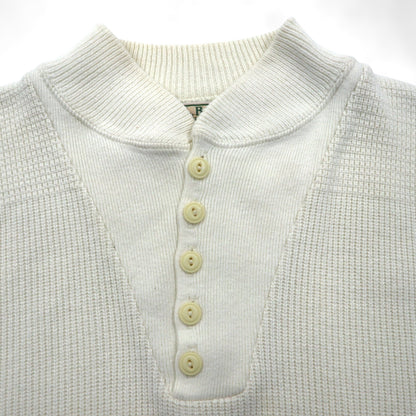 L.L.Bean 80年代 USA製 ヘンリーネック リブニット セーター XL ホワイト コットン ハーフボタン