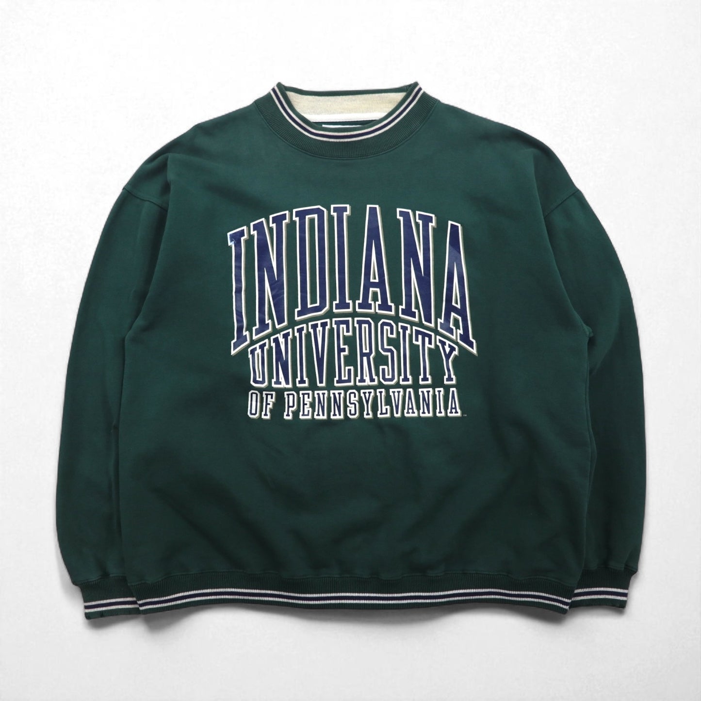 GEAR FOR SPORT 90年代 BIG COTTON リブライン カレッジプリント スウェット トレーナー L グリーン 3段プリント アーチロゴ INDIANA UNIVERSITY