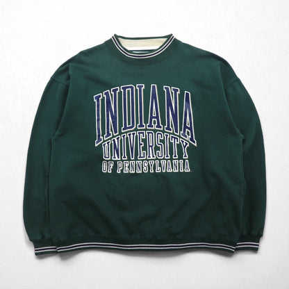 GEAR FOR SPORT 90年代 BIG COTTON リブライン カレッジプリント スウェット トレーナー L グリーン 3段プリント アーチロゴ INDIANA UNIVERSITY