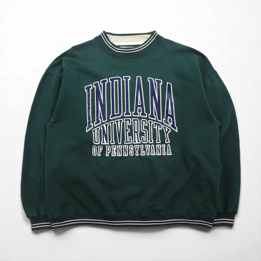 GEAR FOR SPORT 90年代 BIG COTTON リブライン カレッジプリント スウェット トレーナー L グリーン 3段プリント アーチロゴ INDIANA UNIVERSITY