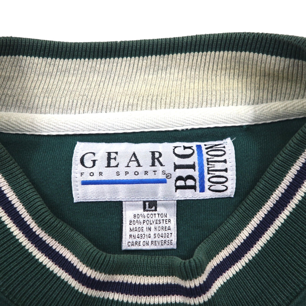 GEAR FOR SPORT 90年代 BIG COTTON リブライン カレッジプリント スウェット トレーナー L グリーン 3段プリント アーチロゴ INDIANA UNIVERSITY