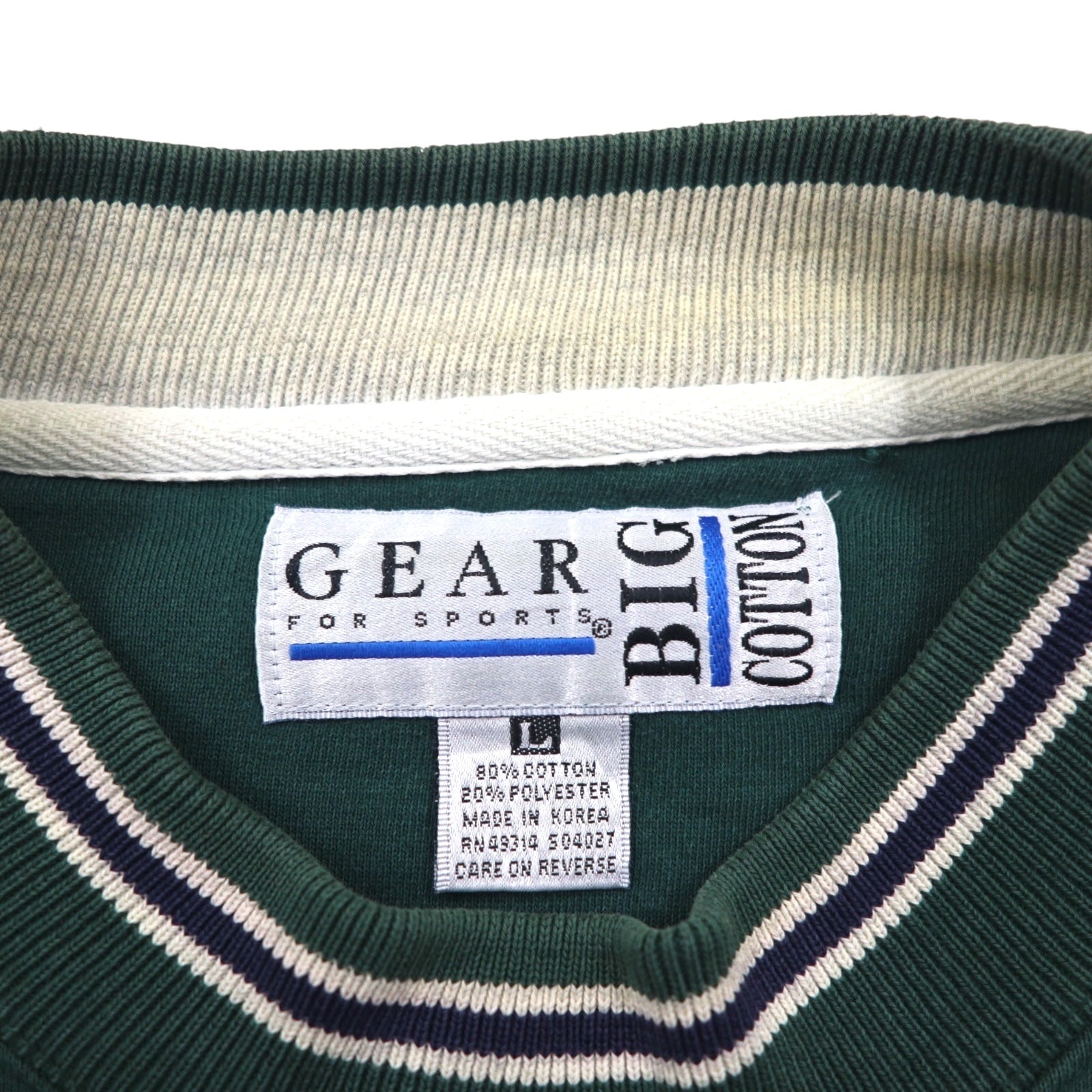 GEAR FOR SPORT 90年代 BIG COTTON リブライン カレッジプリント スウェット トレーナー L グリーン 3段プリント アーチロゴ INDIANA UNIVERSITY