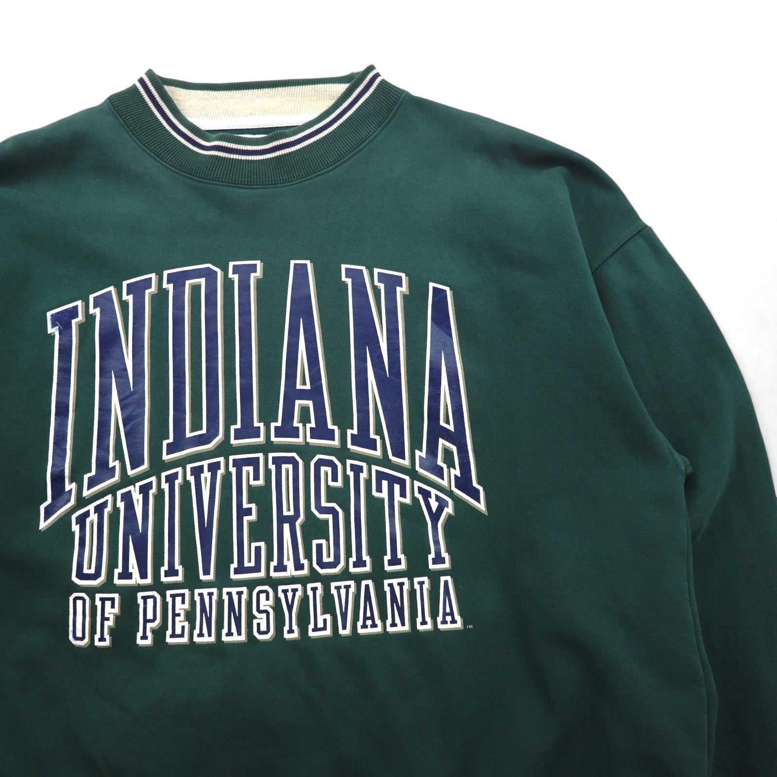 GEAR FOR SPORT 90年代 BIG COTTON リブライン カレッジプリント スウェット トレーナー L グリーン 3段プリント アーチロゴ INDIANA UNIVERSITY