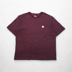 carhartt ポケット付き ボーダー Tシャツ ポケTee 2XL ボルドー グレー ORIGINAL FIT コットン