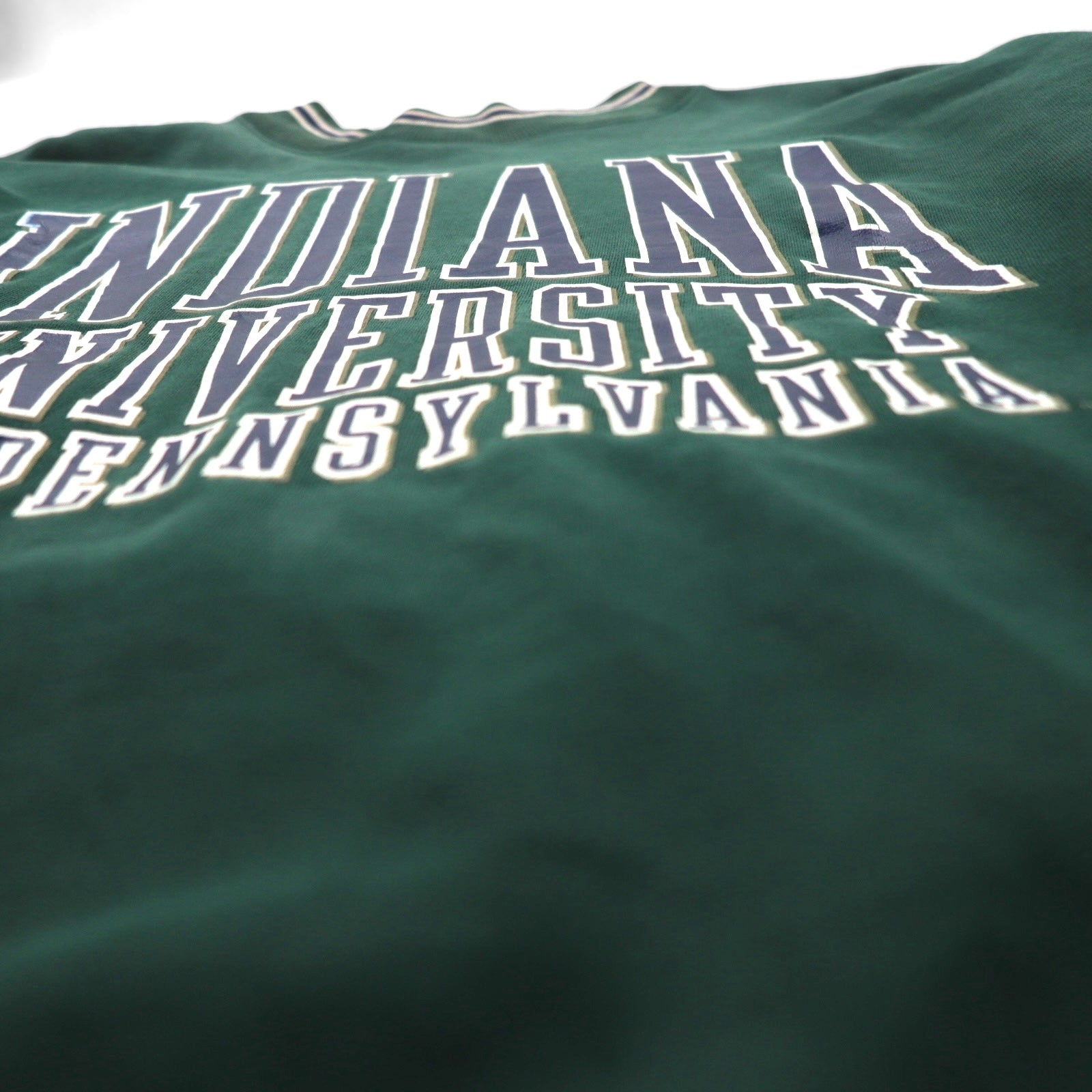 GEAR FOR SPORT 90年代 BIG COTTON リブライン カレッジプリント スウェット トレーナー L グリーン 3段プリント アーチロゴ INDIANA UNIVERSITY