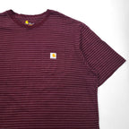 carhartt ポケット付き ボーダー Tシャツ ポケTee 2XL ボルドー グレー ORIGINAL FIT コットン