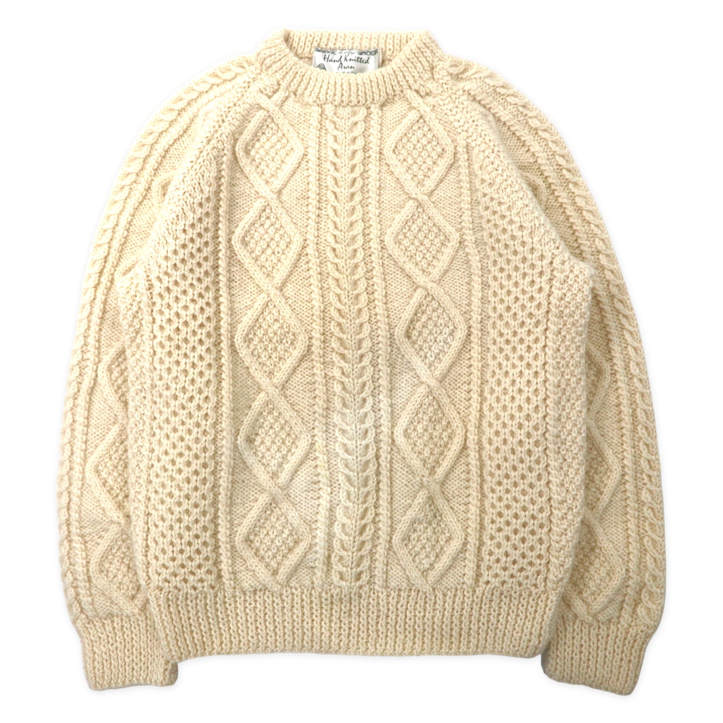 Hand Knitted Aran スコットランド製 フィッシャーマン アランニット セーター L ホワイト ウール 手編み