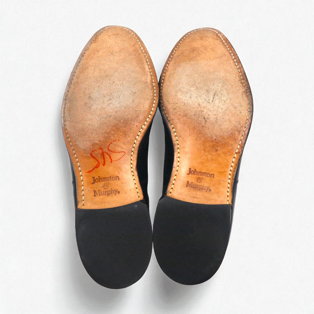 Johnston &amp; Murphy USA Heritage Cap Toe Straight Tip Dress Shoes, Size 27.5cm, Black Leather, 13436 15-1161 603N