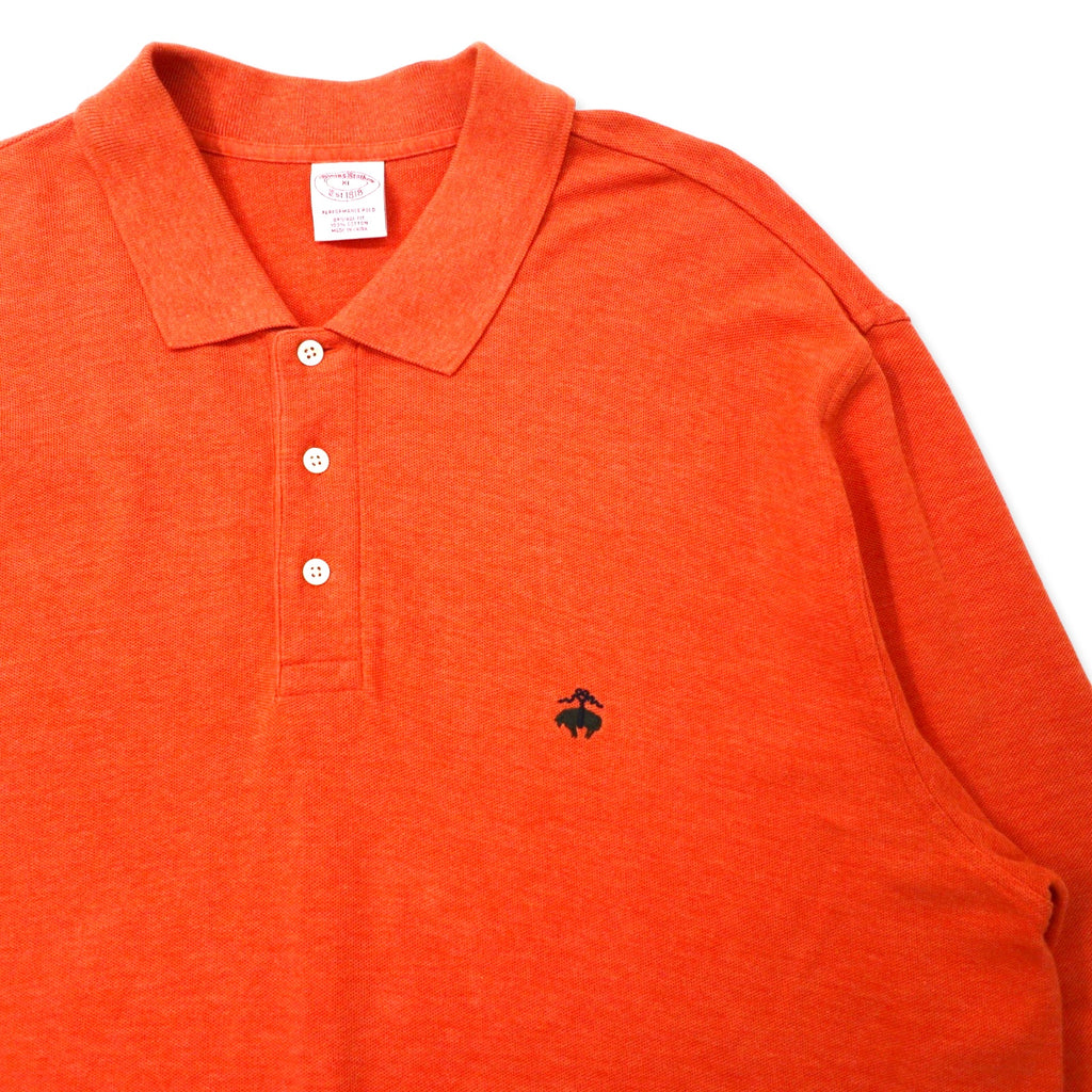 Brooks Brothers Long Sleeve Polo Shirt, XL, Orange, Cotton, Pique, One Point Logo Embroidery
