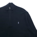 POLO RALPH LAUREN メッシュニット ピマコットン フルジップ セーター XXL ブラック スモールポニー刺繍