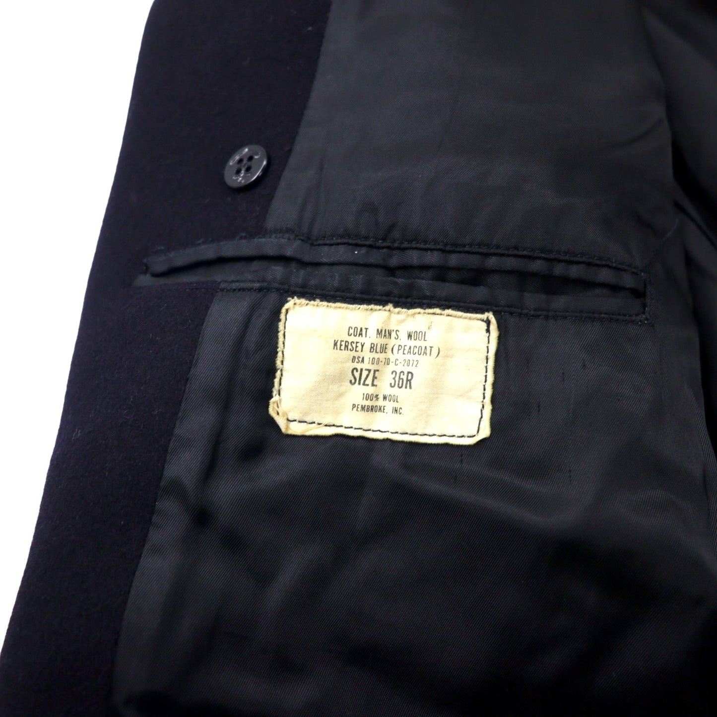 US NAVY 70年代 ピーコート 36R ネイビー ウール 内部ステンシル COAT MAN'S WOOL KERSEY BLUE ミリタリー PEMBROK, INC.