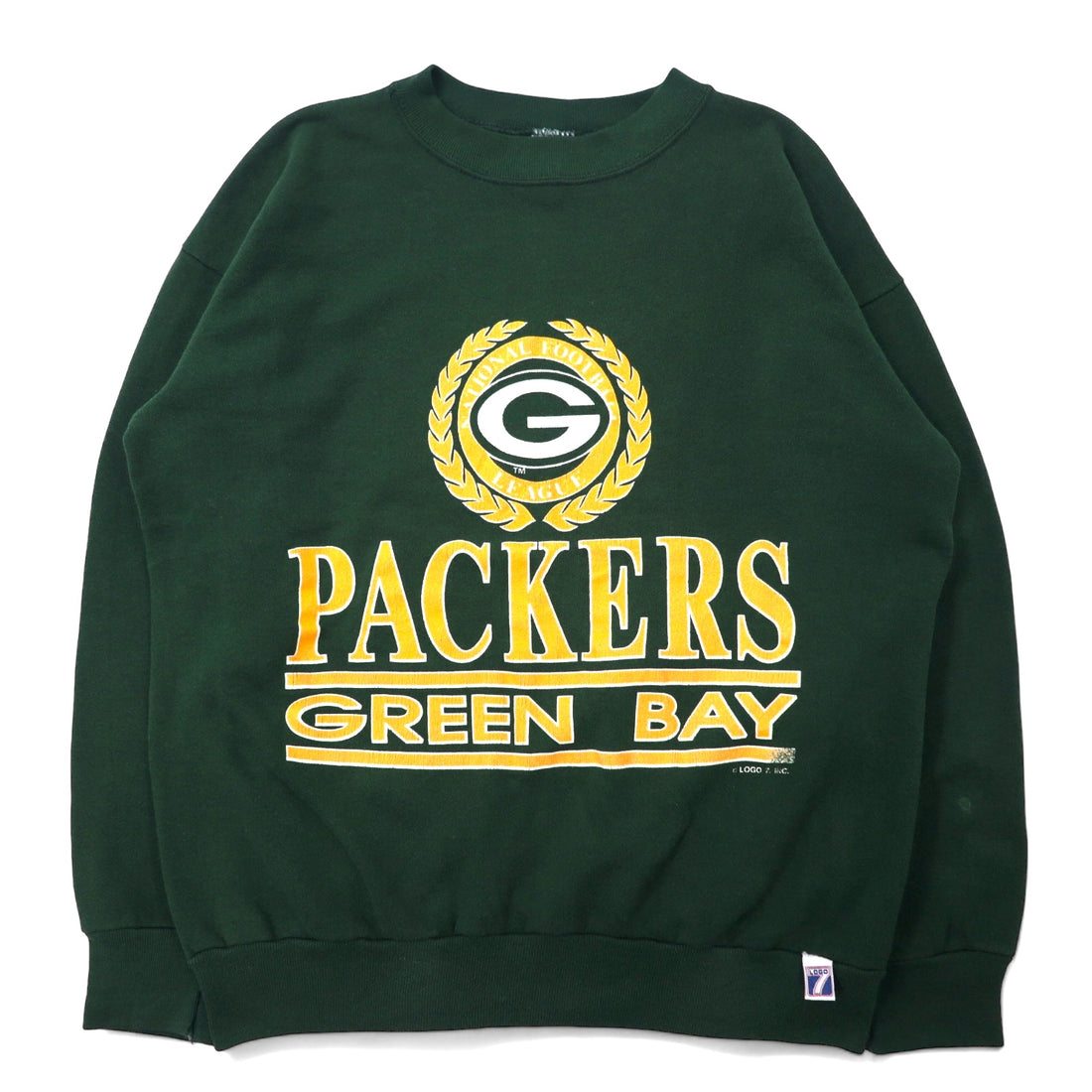 日本然リトテ-古着オンライン-USA製 90年代 LOGO 7 NFL プリント スウェット L グリーン コットン GREEN BAY PACKERS パッカーズ-USA Made 90's LOGO 7 NFL Print Sweatshirt L Green Cotton GREEN BAY PACKERS Packers