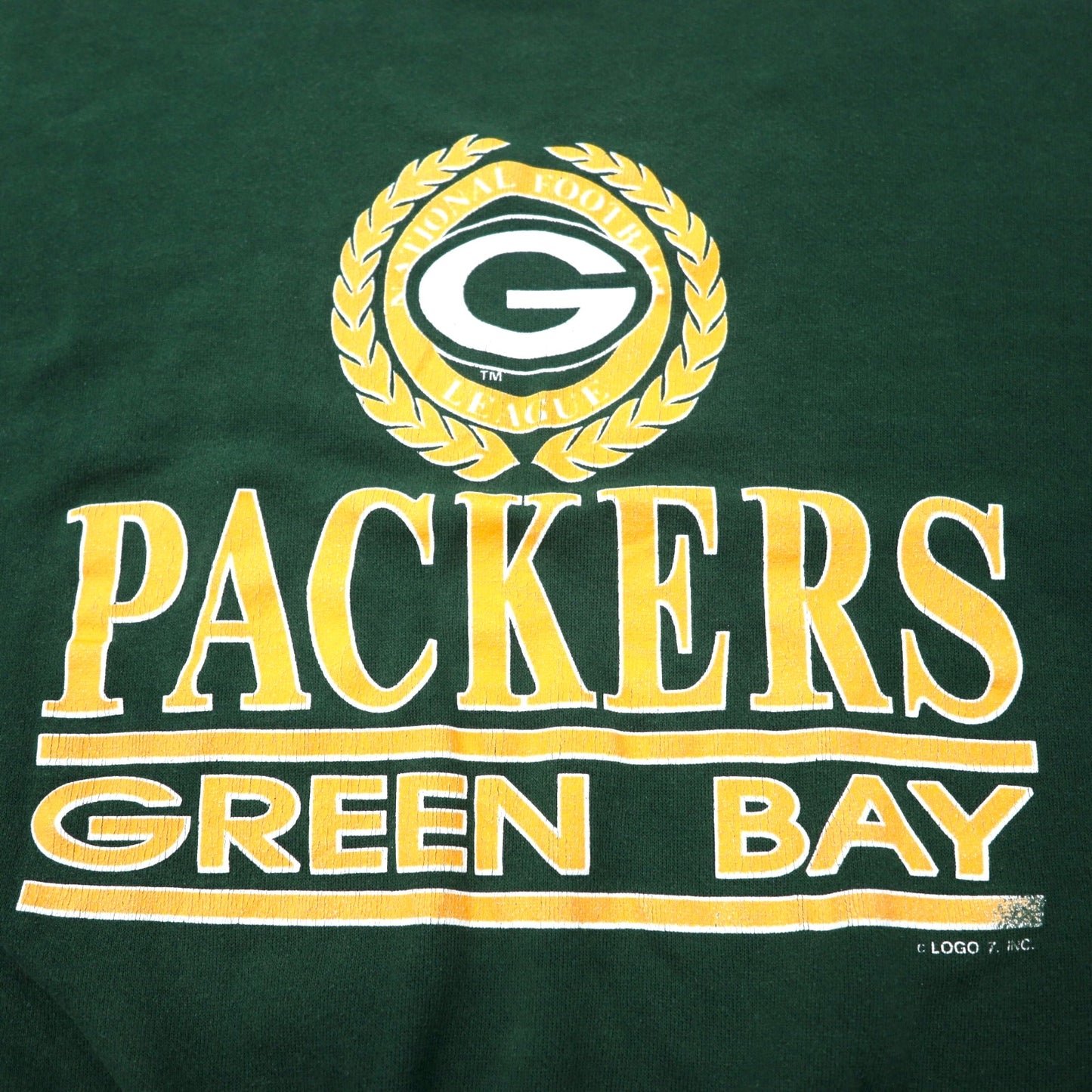 USA製 90年代 LOGO 7 NFL プリント スウェット L グリーン コットン GREEN BAY PACKERS パッカーズ