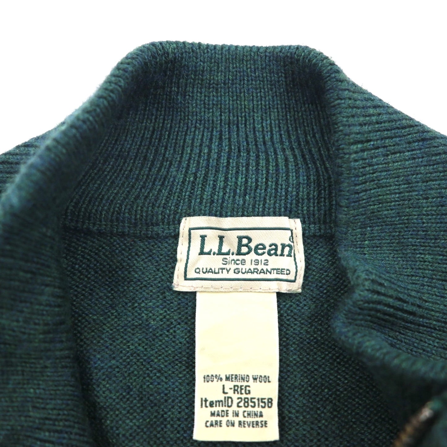 L.L.Bean メリノウール ハーフジップ ニット セーター L グリーン 285158