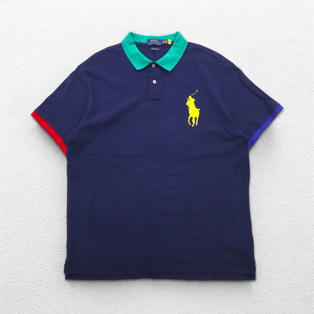POLO RALPH LAUREN Big Pony Embroidered Polo Shirt 2XL Big Size Navy Cotton Pique