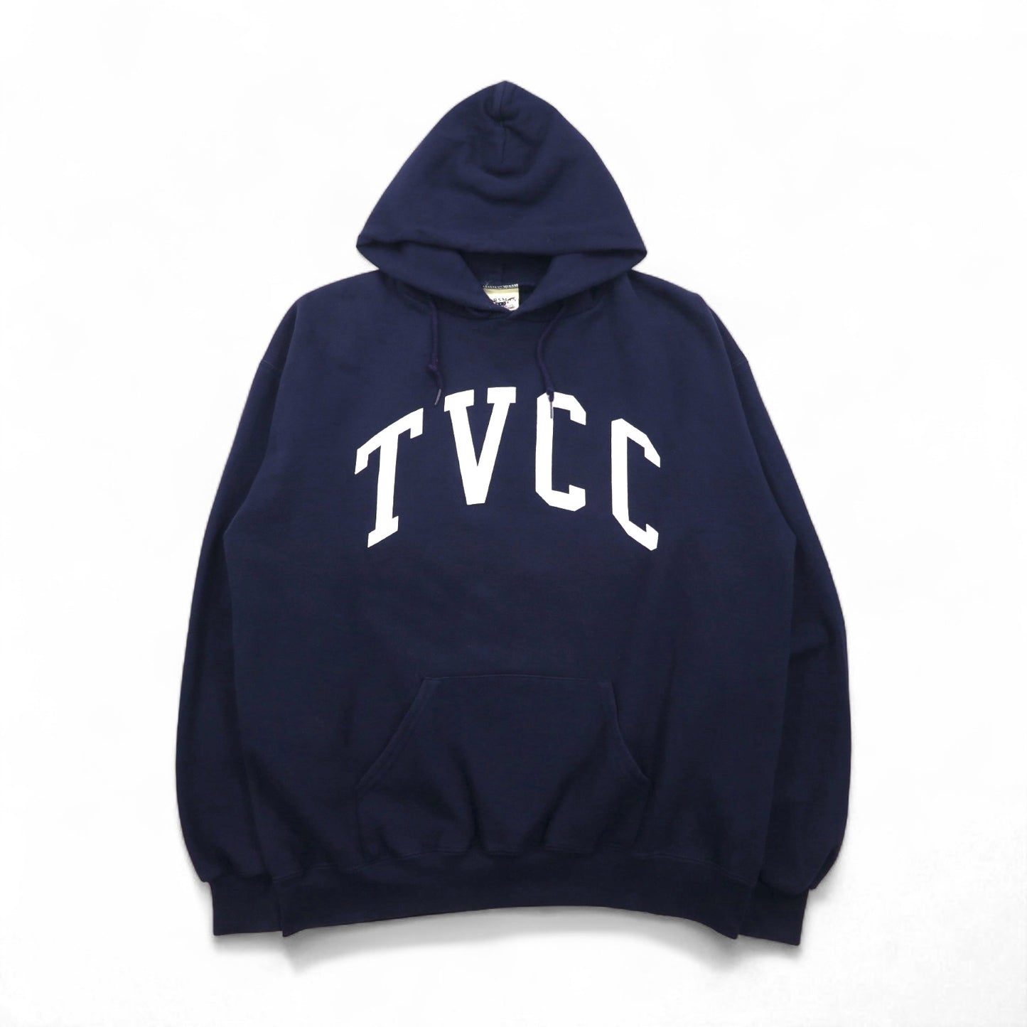 90s OARSMAN College Print Pullover Hoodie, Size XL, Navy, Fleece-Lined, TVCC Arch Logo, Made in Mexico