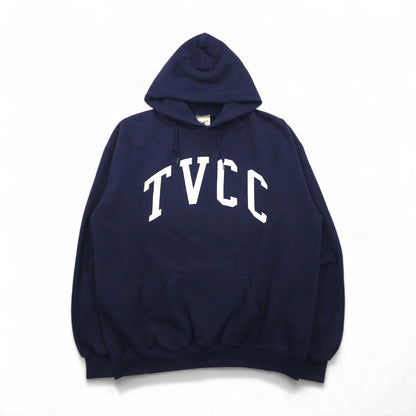 90s OARSMAN College Print Pullover Hoodie, Size XL, Navy, Fleece-Lined, TVCC Arch Logo, Made in Mexico
