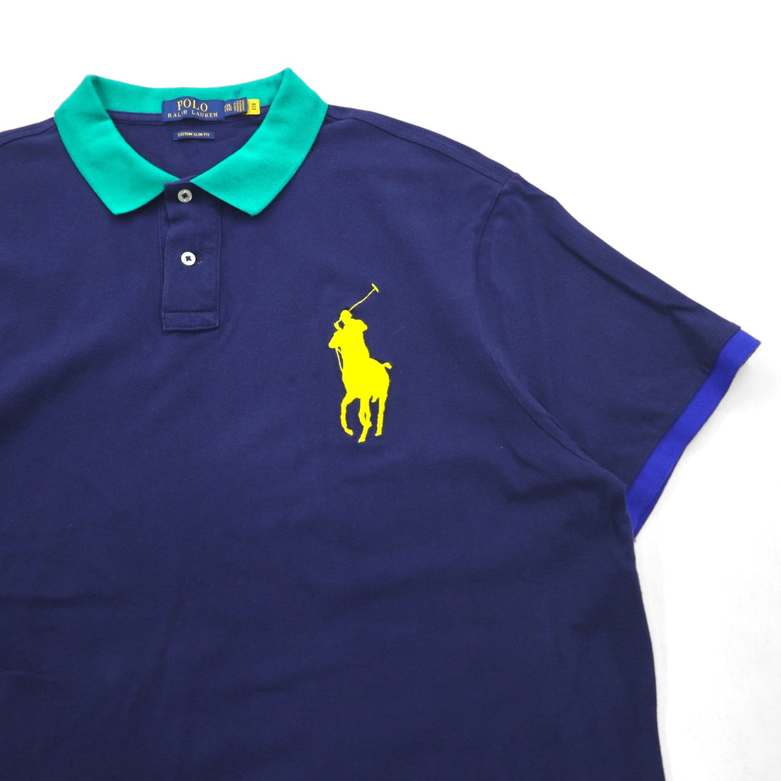 POLO RALPH LAUREN Big Pony Embroidered Polo Shirt 2XL Big Size Navy Cotton Pique