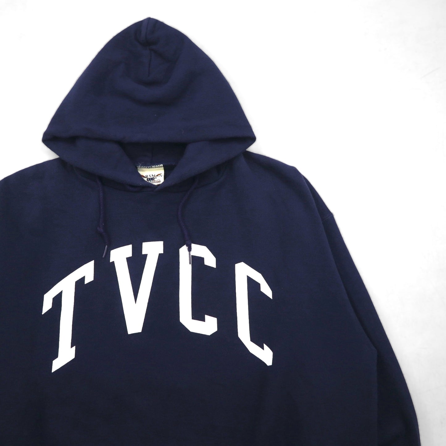 90s OARSMAN College Print Pullover Hoodie, Size XL, Navy, Fleece-Lined, TVCC Arch Logo, Made in Mexico