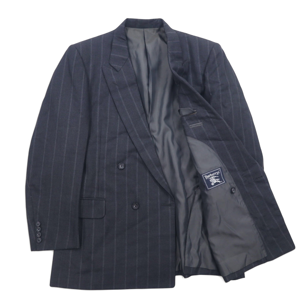 Burberrys Old Double Breasted Tailored Jacket XL Grey Wool Stripe Made in Japan
