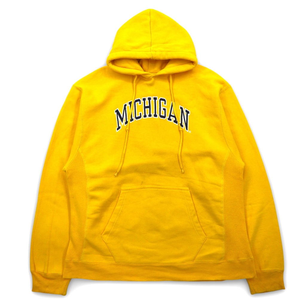 STEVE AND BARRY'S Reverse Weave Pullover Hoodie M Yellow MICHIGAN Arch Logo Big Size