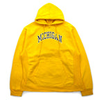 STEVE AND BARRY'S Reverse Weave Pullover Hoodie M Yellow MICHIGAN Arch Logo Big Size