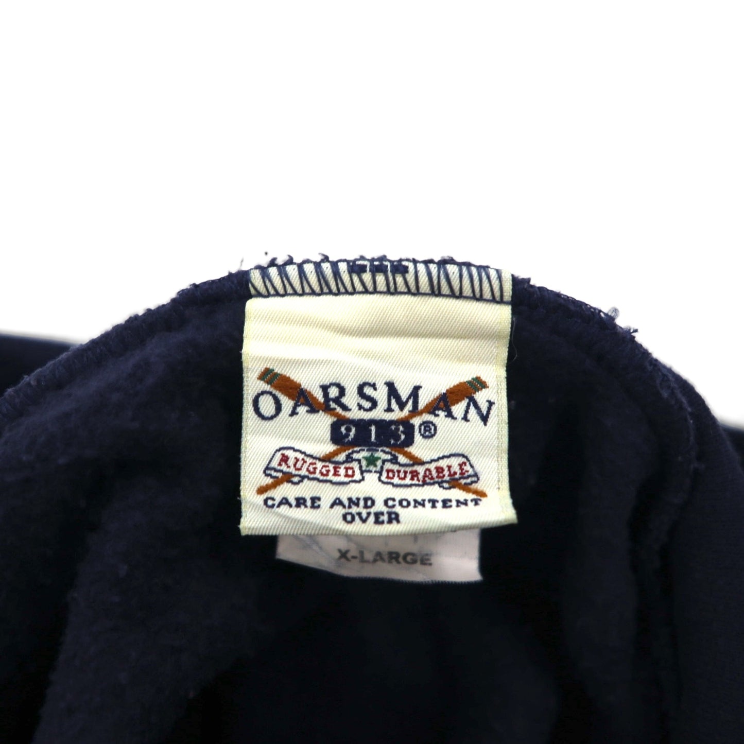 90s OARSMAN College Print Pullover Hoodie, Size XL, Navy, Fleece-Lined, TVCC Arch Logo, Made in Mexico