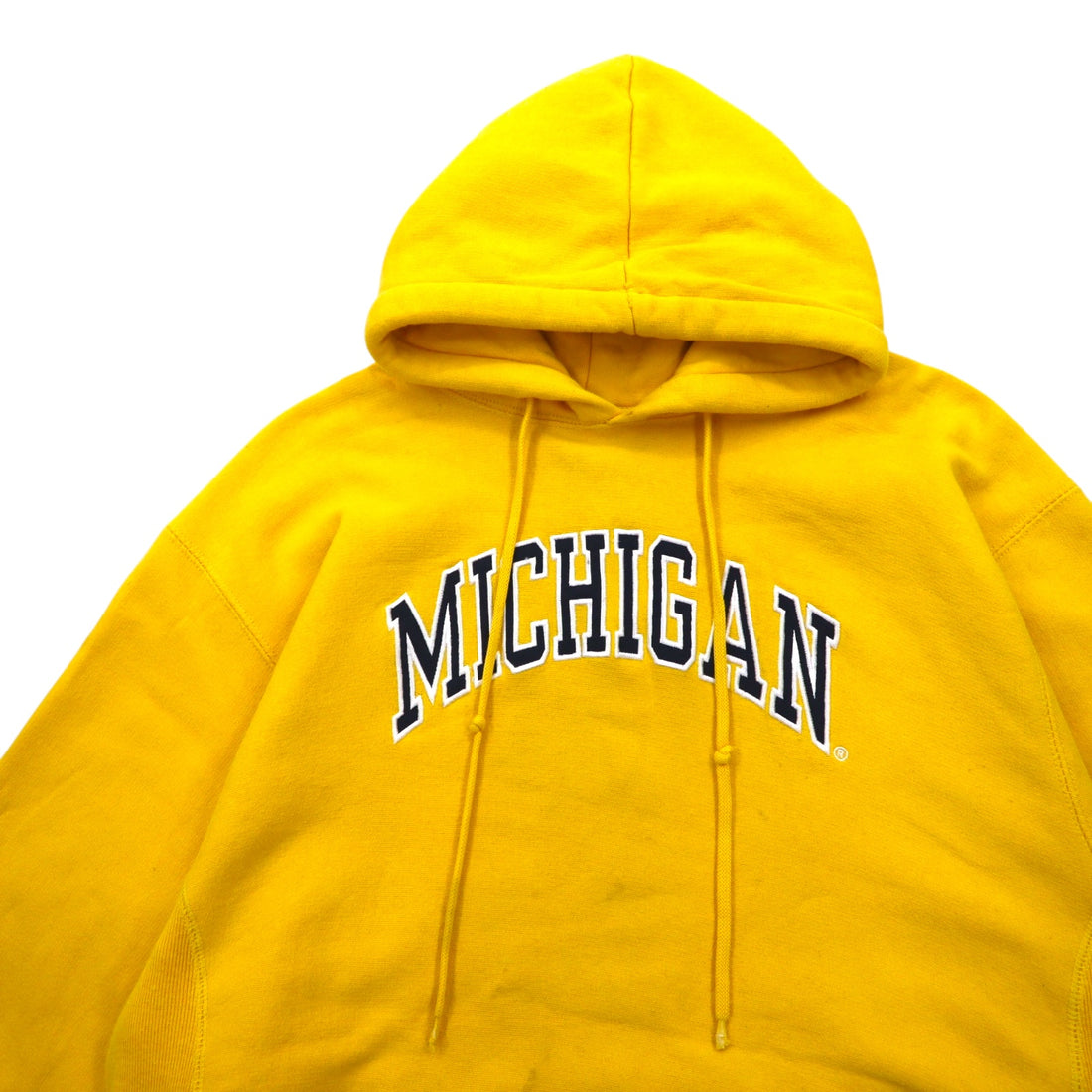 STEVE AND BARRY'S Reverse Weave Pullover Hoodie M Yellow MICHIGAN Arch Logo Big Size