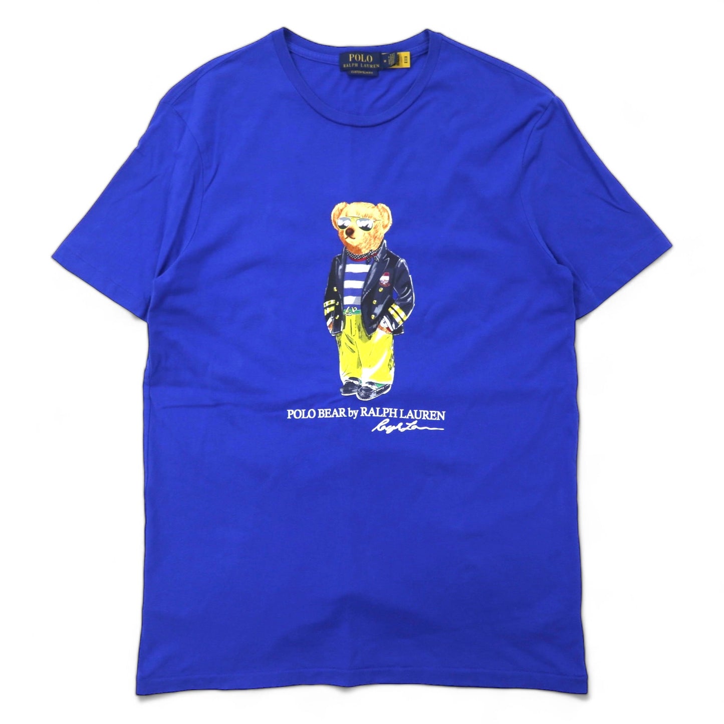 POLO RALPH  LAUREN ポロベア プリント Tシャツ M ブルー コットン CUSTOM SLIM FIT