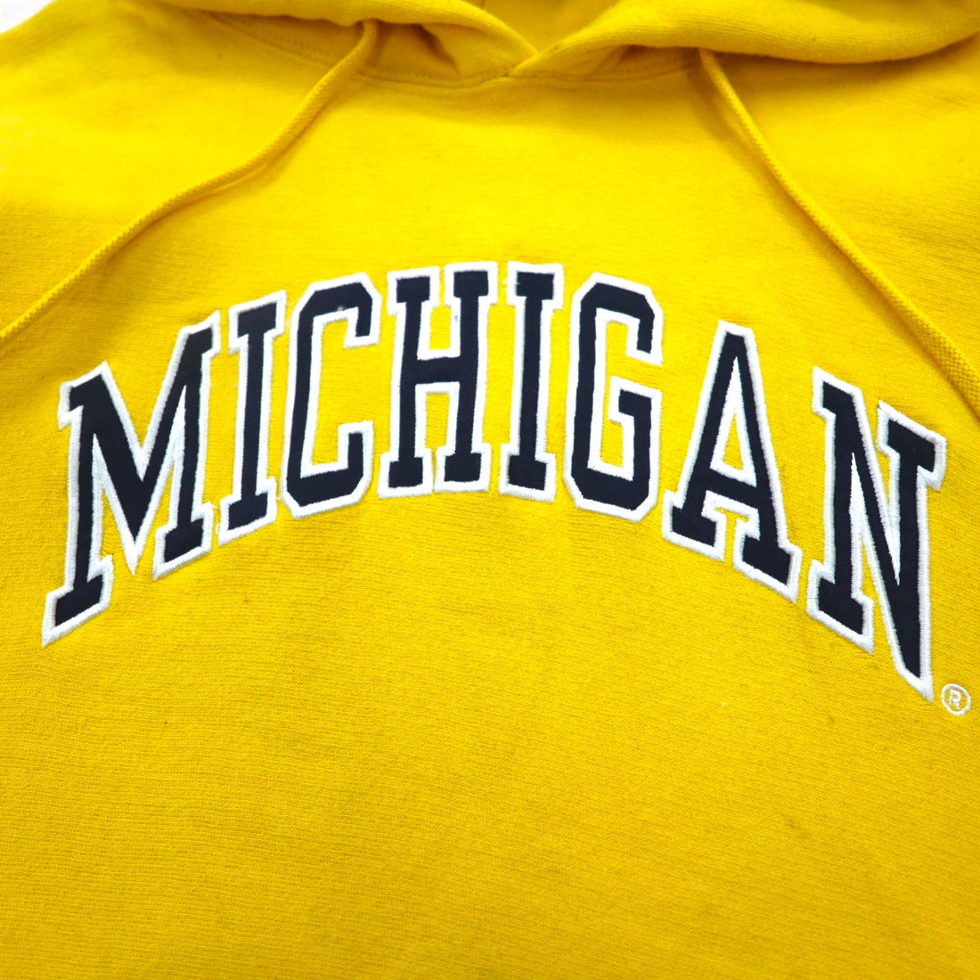 STEVE AND BARRY'S Reverse Weave Pullover Hoodie M Yellow MICHIGAN Arch Logo Big Size