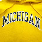 STEVE AND BARRY'S Reverse Weave Pullover Hoodie M Yellow MICHIGAN Arch Logo Big Size