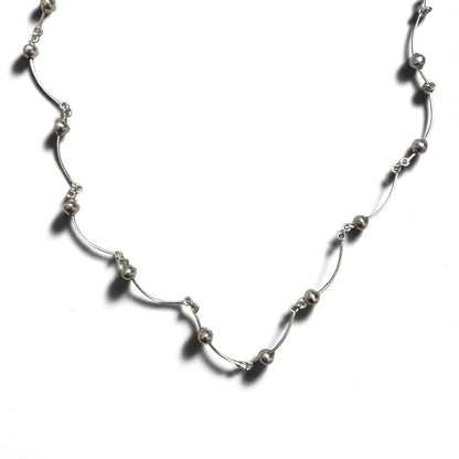 Vintage 2-Way Silver Necklace, Dot and Wave Design, Double Bracelet, 925 Sterling Silver