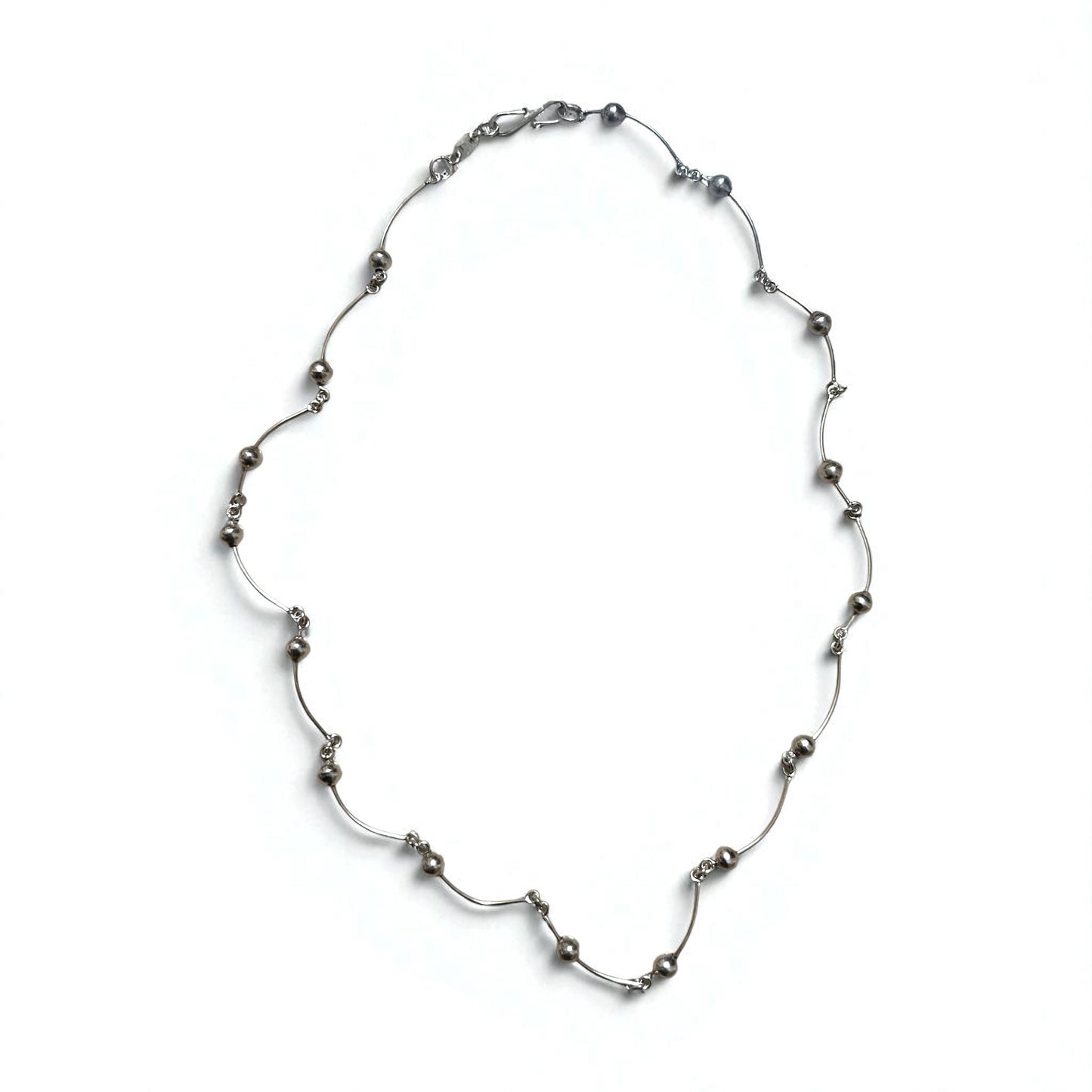 Vintage 2-Way Silver Necklace, Dot and Wave Design, Double Bracelet, 925 Sterling Silver