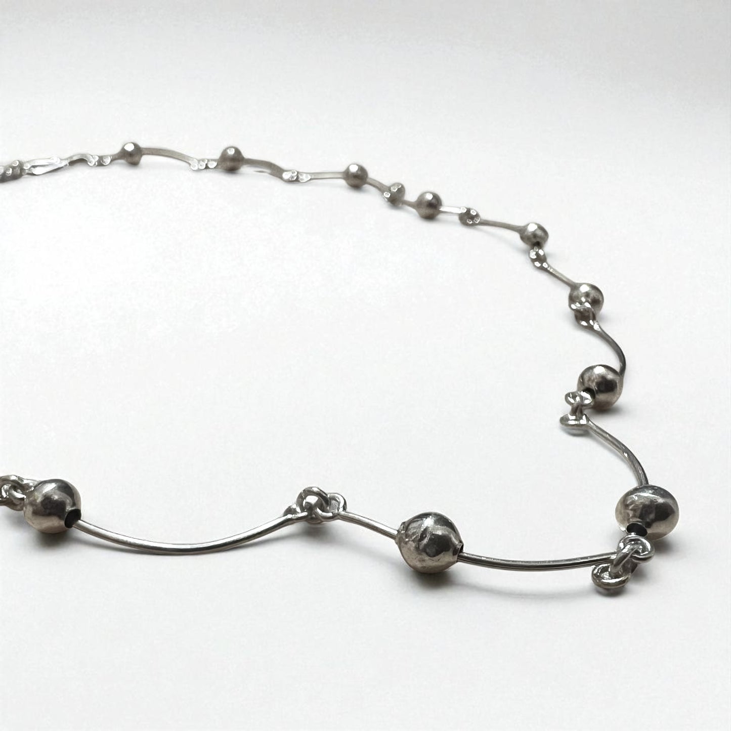 Vintage 2-Way Silver Necklace, Dot and Wave Design, Double Bracelet, 925 Sterling Silver