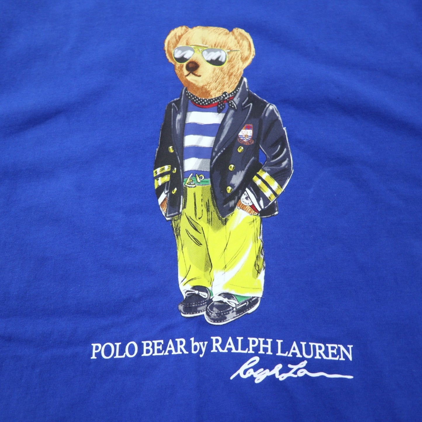 POLO RALPH  LAUREN ポロベア プリント Tシャツ M ブルー コットン CUSTOM SLIM FIT