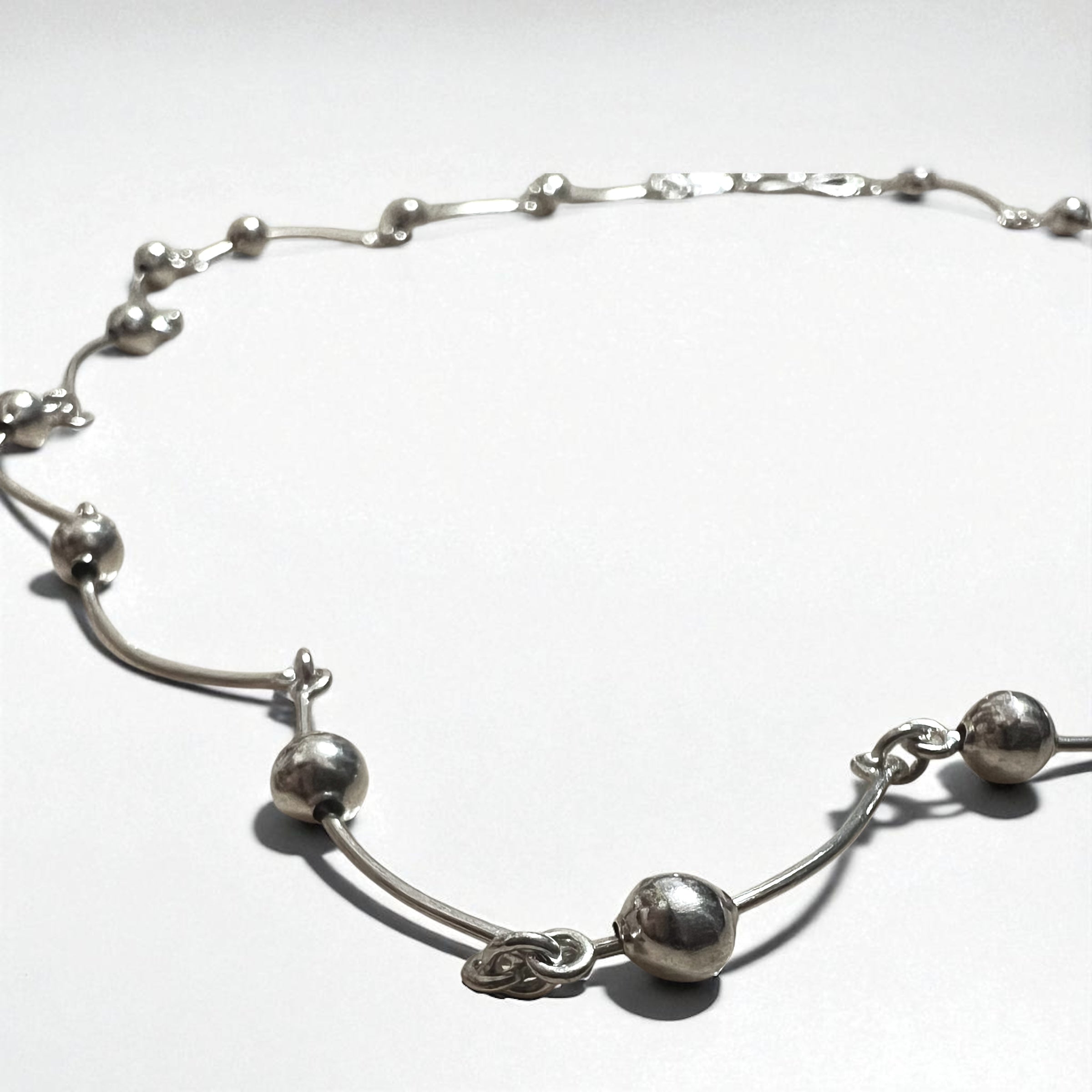 Vintage 2-Way Silver Necklace, Dot and Wave Design, Double Bracelet, 925 Sterling Silver