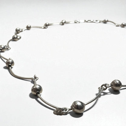 Vintage 2-Way Silver Necklace, Dot and Wave Design, Double Bracelet, 925 Sterling Silver