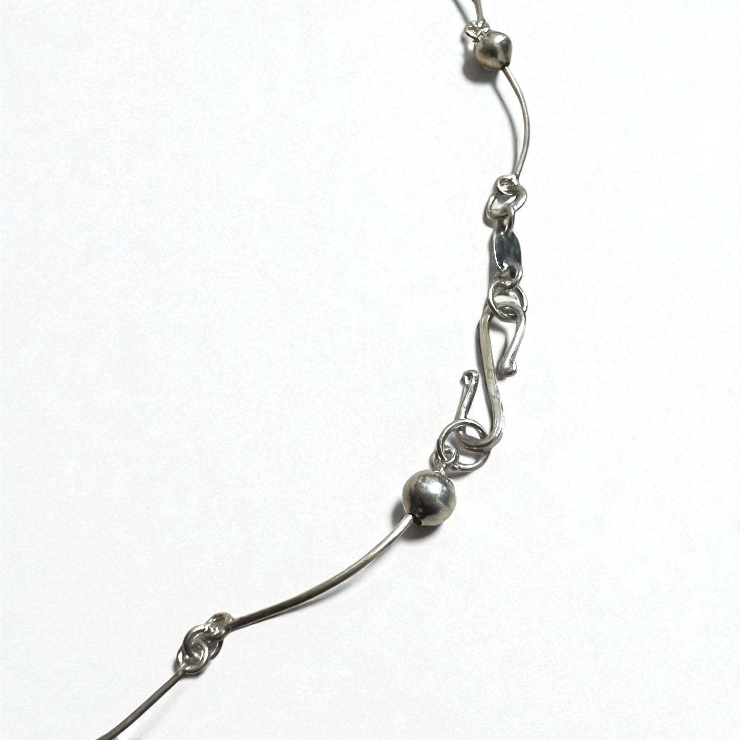 Vintage 2-Way Silver Necklace, Dot and Wave Design, Double Bracelet, 925 Sterling Silver