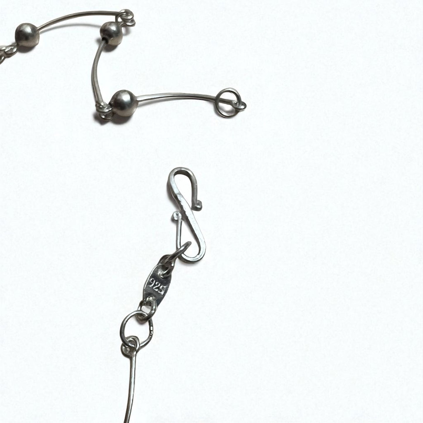 Vintage 2-Way Silver Necklace, Dot and Wave Design, Double Bracelet, 925 Sterling Silver