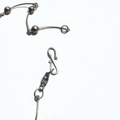 Vintage 2-Way Silver Necklace, Dot and Wave Design, Double Bracelet, 925 Sterling Silver