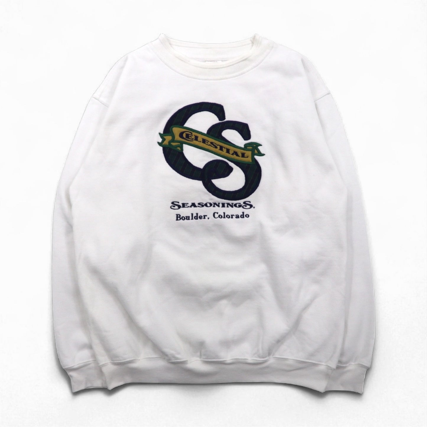 USA製 90年代 BAC PREMIER カレッジ刺繍 スウェット M ホワイト コットン 鹿の子 裏起毛 CELESTIAL