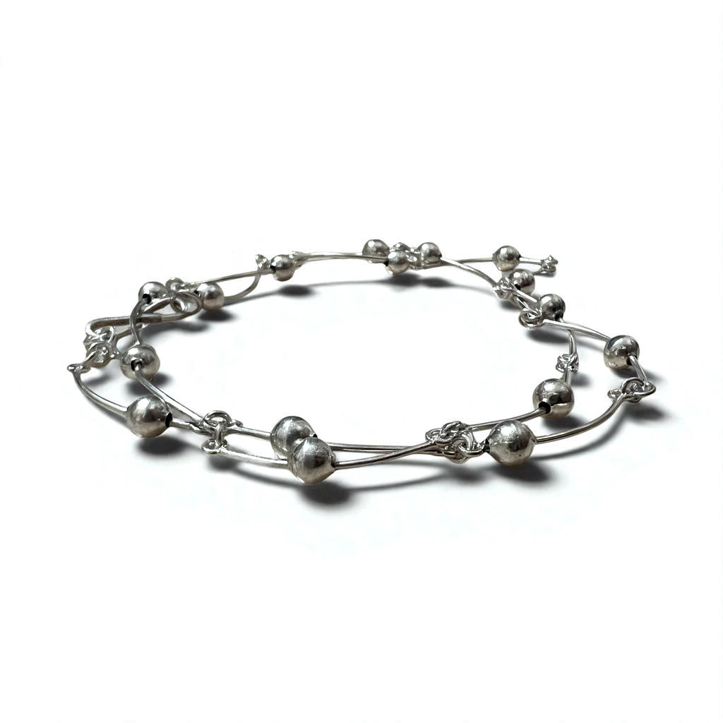 Vintage 2-Way Silver Necklace, Dot and Wave Design, Double Bracelet, 925 Sterling Silver