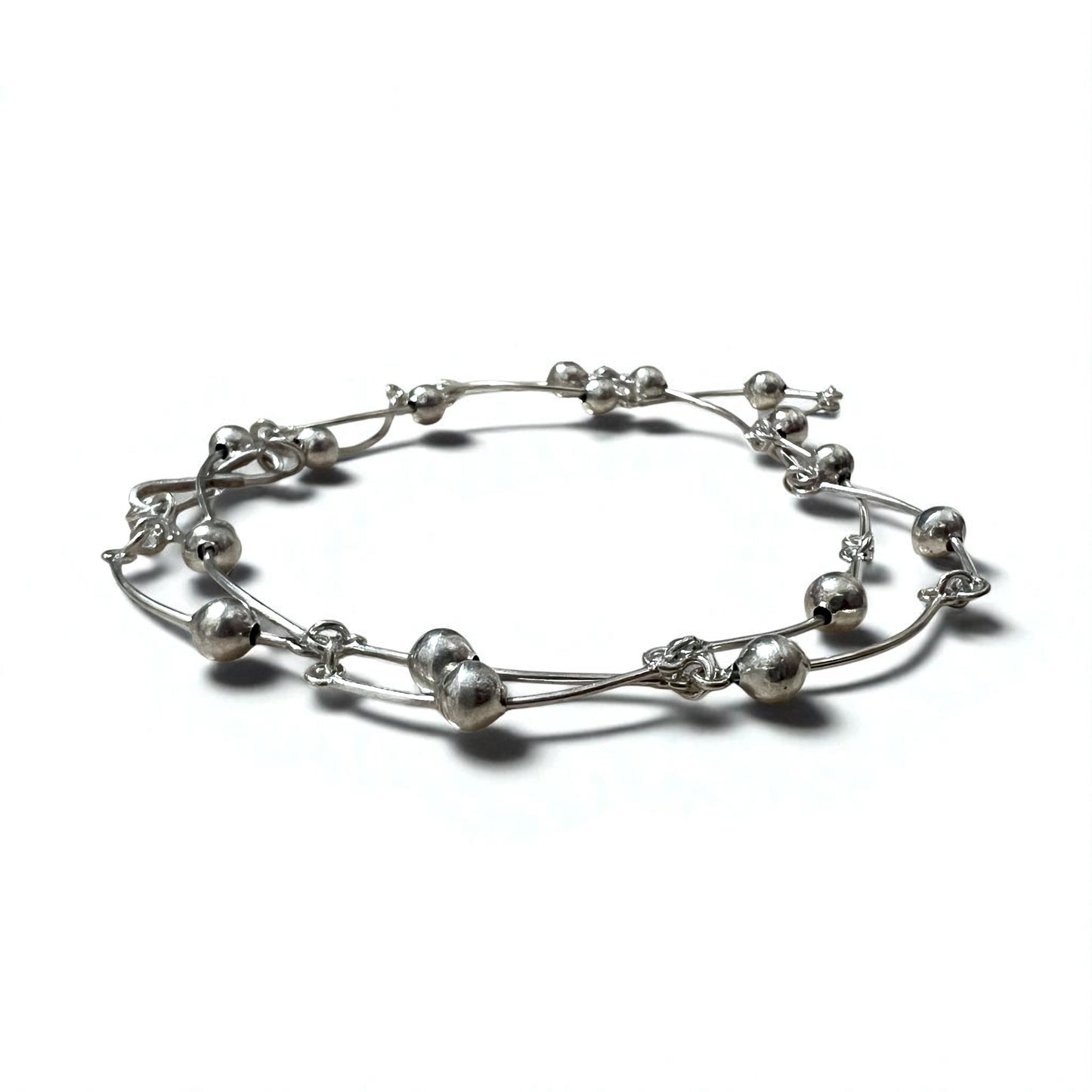 Vintage 2-Way Silver Necklace, Dot and Wave Design, Double Bracelet, 925 Sterling Silver